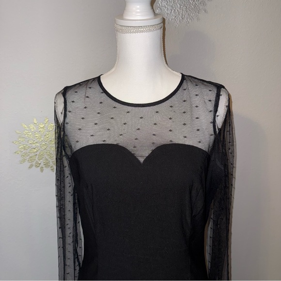 Elegant‎ Black Lace Chest/Sleeves Mid-Calf Dress Sophisticated Goth Ladies L - Picture 2 of 11